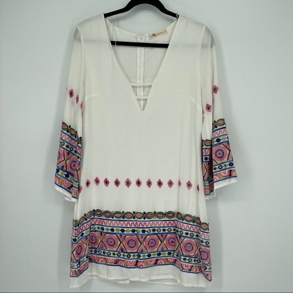 Lemon Embroidery v-neck Dress made in USA